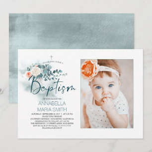 Élégant Script Photo Baptême Invitation