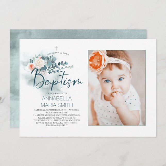 Elegant Script Photo Baptism Invitation (Front/Back)