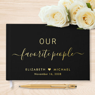 Elegant Script Photo Black Wedding Guest Book