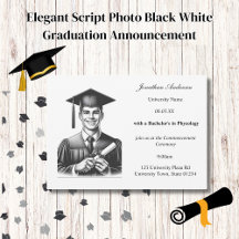 Elegant Script Photo Black White Graduation 