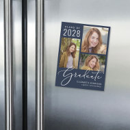 Elegant Script Photo Blue Graduation Magnetic Invitation