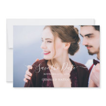 Elegant Script Photo Burgundy Save the Date Card