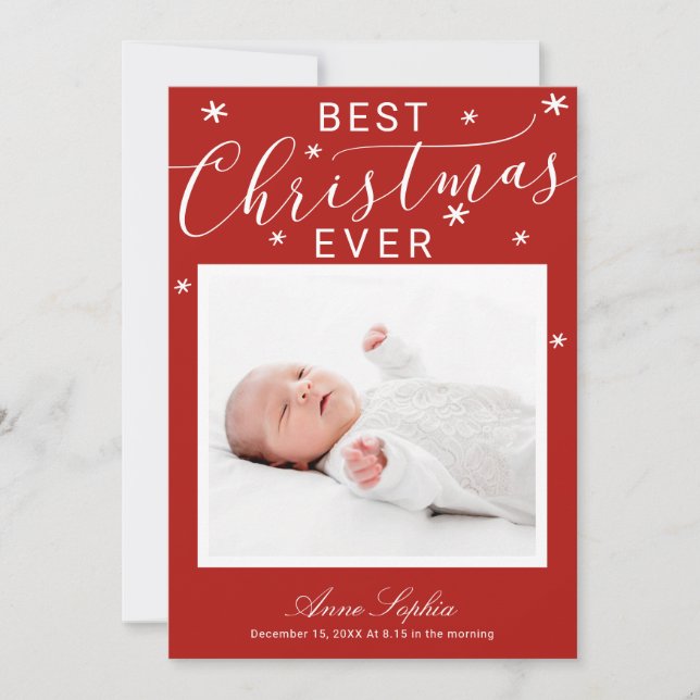 Elegant Script Photo Christmas Birth Announcement (Front)