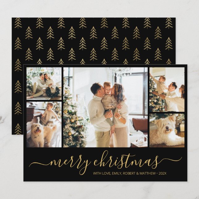 Elegant Script Photo Collage Christmas Card (Front/Back)