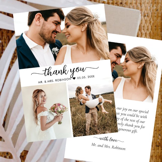 Élégant Script Photo Collage Mariage Merci (Créateur téléchargé)