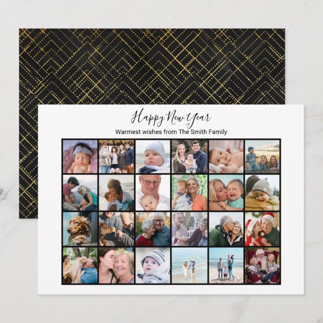 Elegant Script Photo Collage Simple Modern Black Holiday Card (Front/Back)