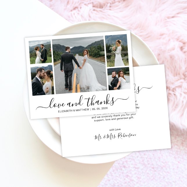 Elegant Script Photo Collage Wedding Thank You Card (Creator Uploaded)