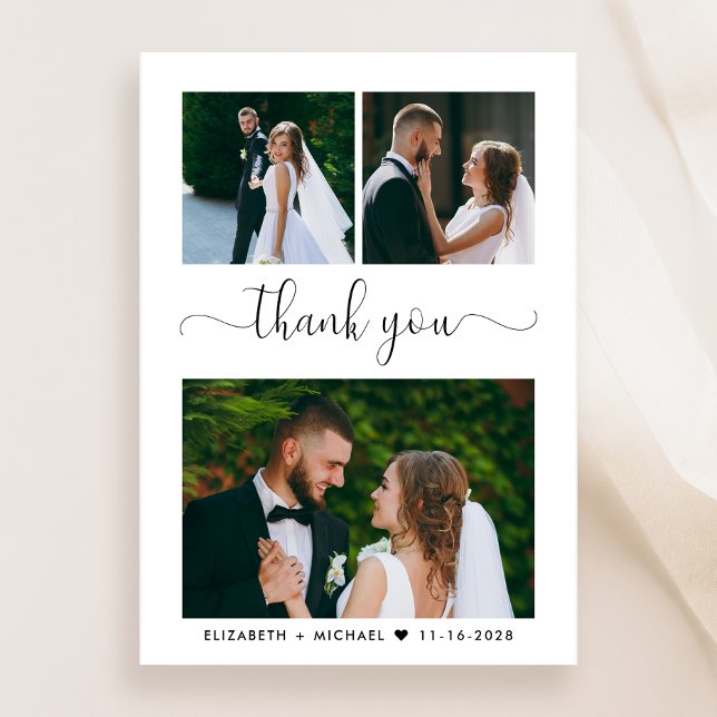 Elegant Script Photo Collage Wedding Thank You Card (Creator Uploaded)