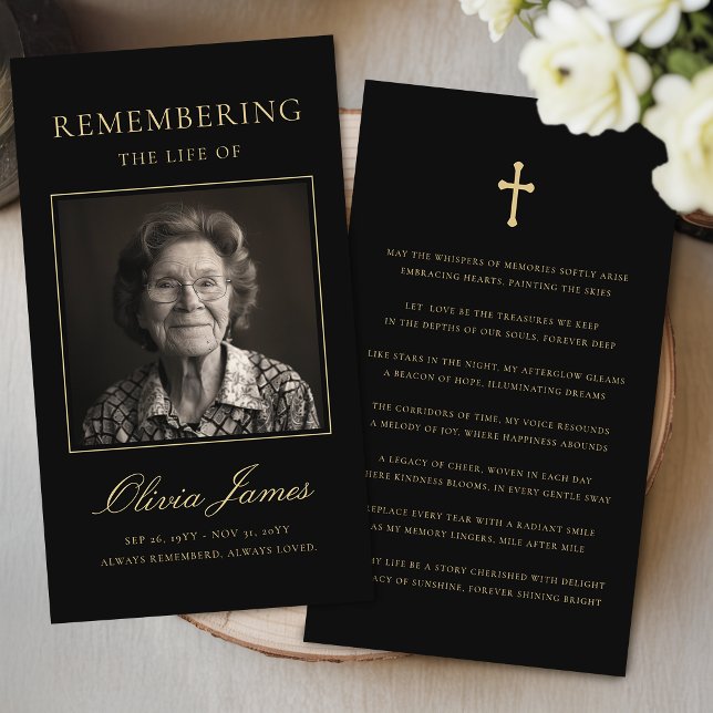 Elegant Script Photo Funeral Prayer Card (Creator Uploaded)