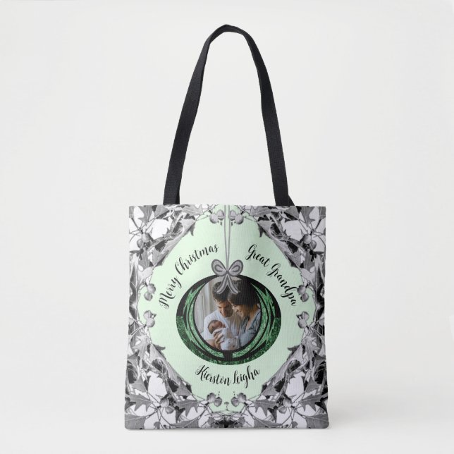 Elegant Script Photo Gifts Christmas Ornaments  Tote Bag (Front)