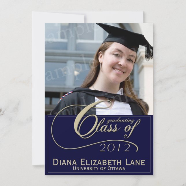 Elegant Script Photo Grad Invitation - Blue (Front)