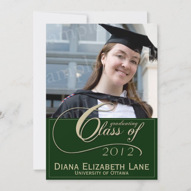 Elegant Script Photo Grad Invitation - Green (Front)