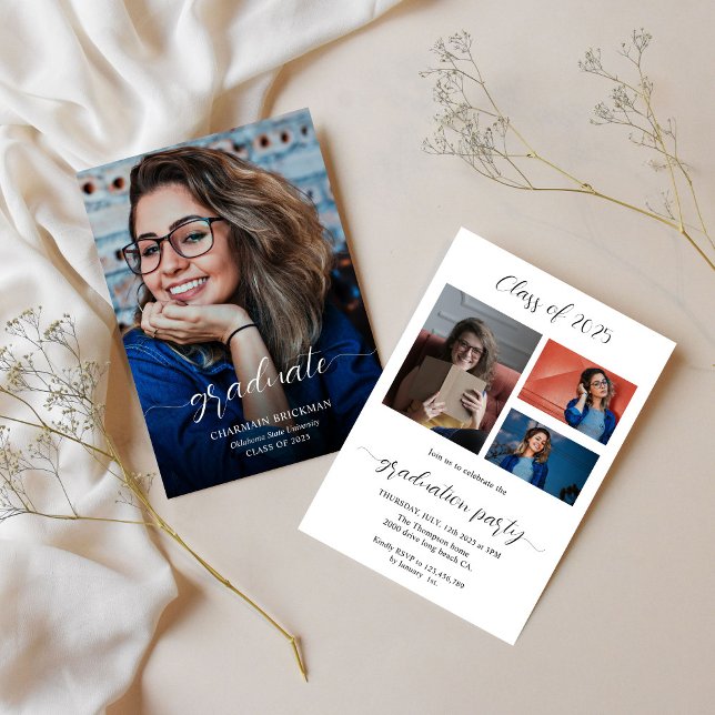 Elegant Script Photo Graduation  Invitation (Creator Uploaded)