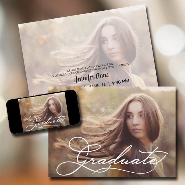 Elegant Script Photo Graduation Party Invitation (Creator Uploaded)