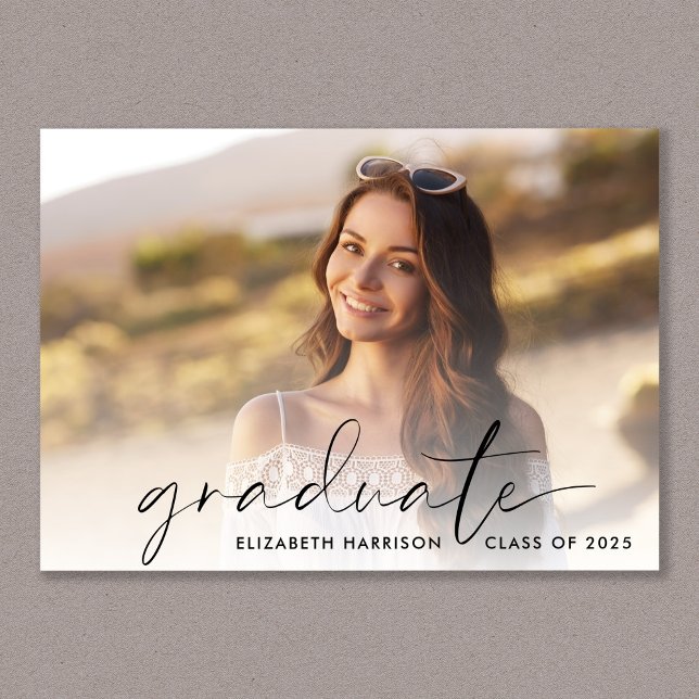 Elegant Script Photo Graduation Party Invitation (Cherish the milestone: share your graduate's achievement with a custom photo graduation invitation)