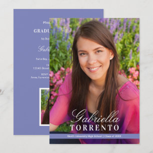 Elegant Script Photo Graduation Party Periwinkle Invitation