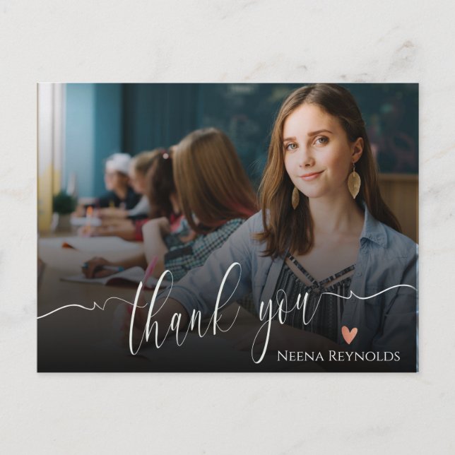 Elegant Script Photo Graduation Thank You Postcard (Front)