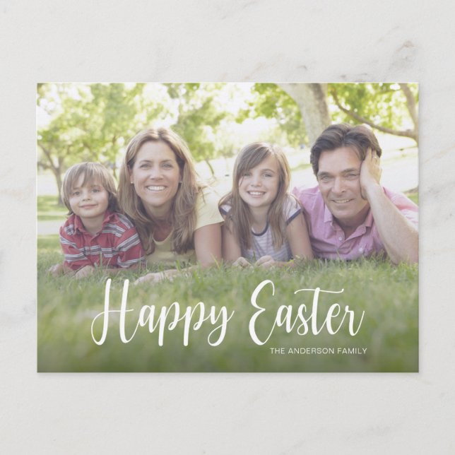 Elegant Script Photo Happy Easter Postcard (Front)
