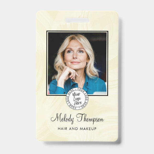 Elegant Script Photo Logo Makeup Hair Badge (Front)