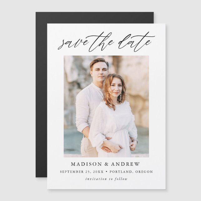 Elegant Script Photo Magnetic Invitation (Front/Back)