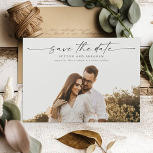Élégant Script Photo Mariage Carte magnétique