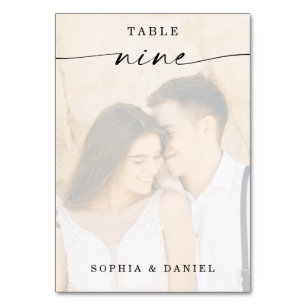 Élégant Script Photo Mariage Numéro de table Neuf