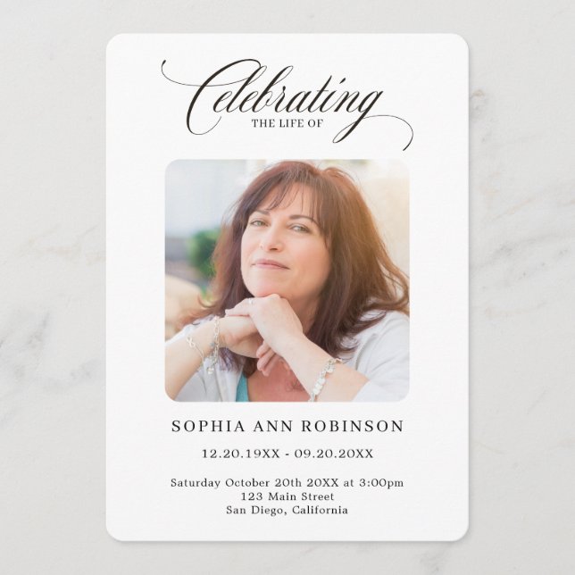 Elegant Script Photo Memorial Order Of Service Program (Front)