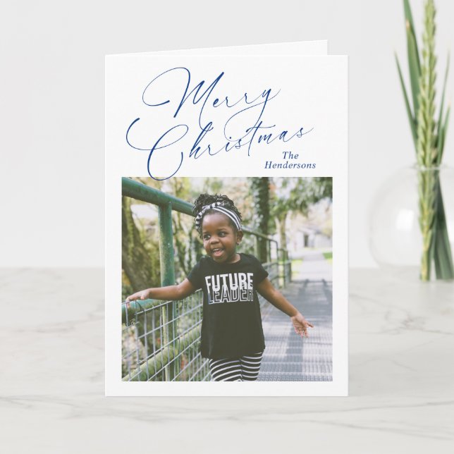 Elegant Script Photo Merry Christmas Holiday Card (Front)