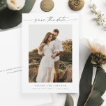 Elegant Script Photo Minimal Wedding Save The Date<br><div class="desc">An elegant script photo save the date with vertical photo and minimal typography. Click the personalize button to customize this design.</div>