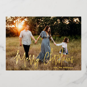 Elegant Script Photo Modern Christmas Foil Holiday Card