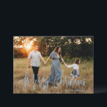 Elegant Script Photo Modern Christmas Holiday Card<br><div class="desc">Modern photo Christmas card featuring a simple and minimal design with the greeting "Merry Christmas" in an elegant dusty blue script along with your family name.  The back has a photo collage consisting of six square pictures.</div>