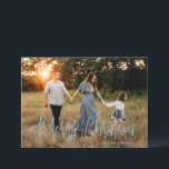 Elegant Script Photo Modern Christmas Holiday Card<br><div class="desc">Modern photo Christmas card featuring a simple and minimal design with the greeting "Merry Christmas" in an elegant dusty blue script along with your family name.  The back has a photo collage consisting of six square pictures.</div>