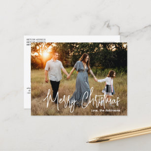 Elegant Script Photo Modern Christmas Holiday Postcard