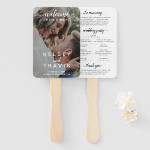 Elegant Script Photo Modern Wedding Program Hand Fan