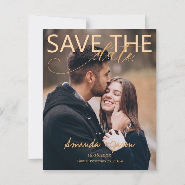 Elegant Script Photo Modern  Wedding Save The Date (Front)