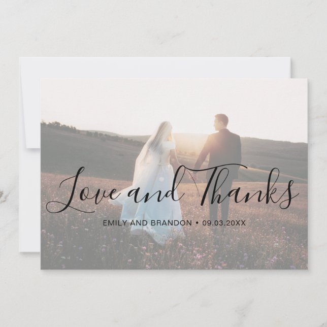 Elegant Script Photo Modern Wedding Thank You Card (Front)