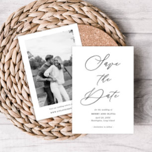 Elegant Script Photo on Back, Petite Wedding Save The Date