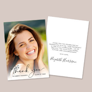 Elegant Script Photo Overlay Graduation Thank You Card