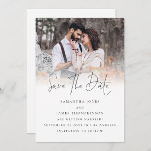 Elegant Script Photo Overlay QR Code Wedding Save The Date