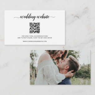 Elegant Script Photo QR Code Website Wedding Enclosure Card