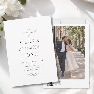 Elegant Script Photo QR Code Wedding Invitation