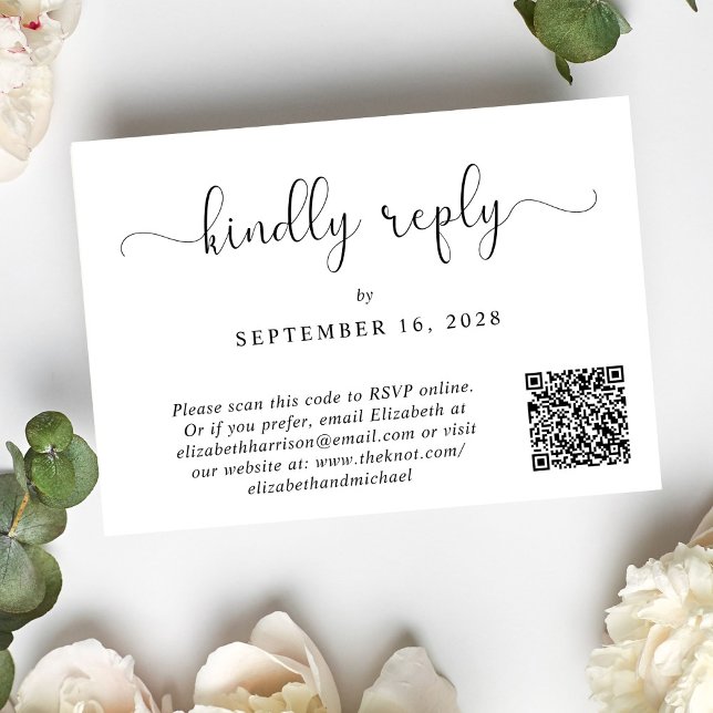 Elegant Script Photo QR Code Wedding RSVP Card (Creator Uploaded)