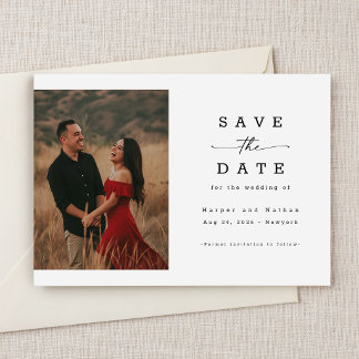 Elegant Script Photo QR Code Wedding Save The Date