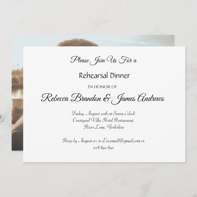Elegant Script Photo Rehearsal Dinner Invitation (Front/Back)