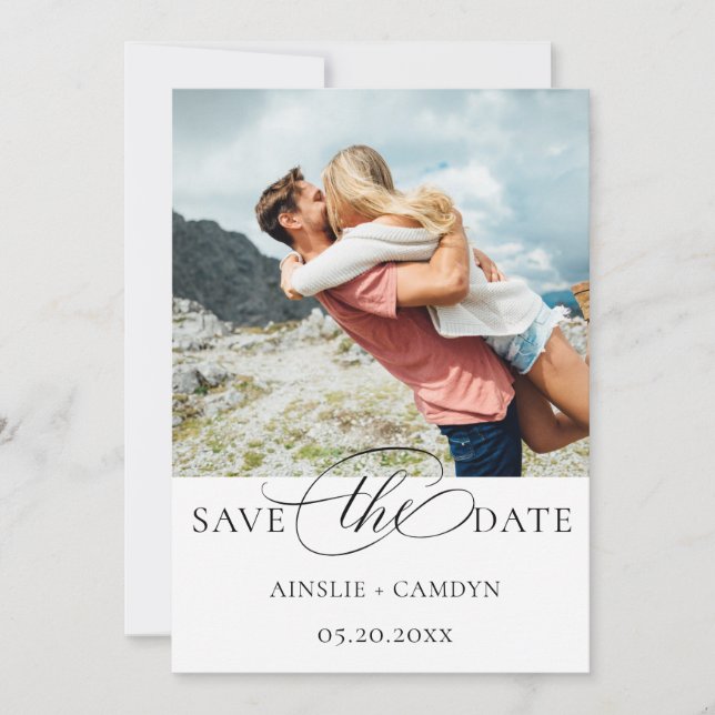 Elegant Script Photo Save The Date (Front)
