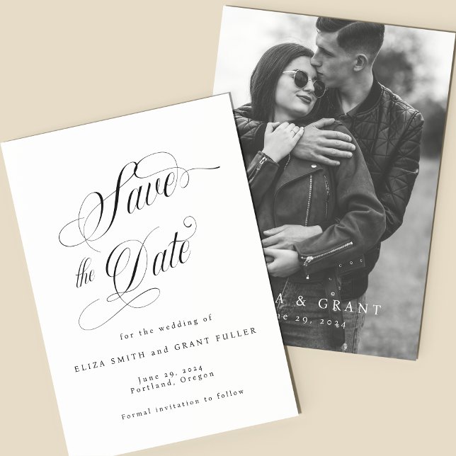 Elegant Script Photo Save the Date Card (Creator Uploaded)