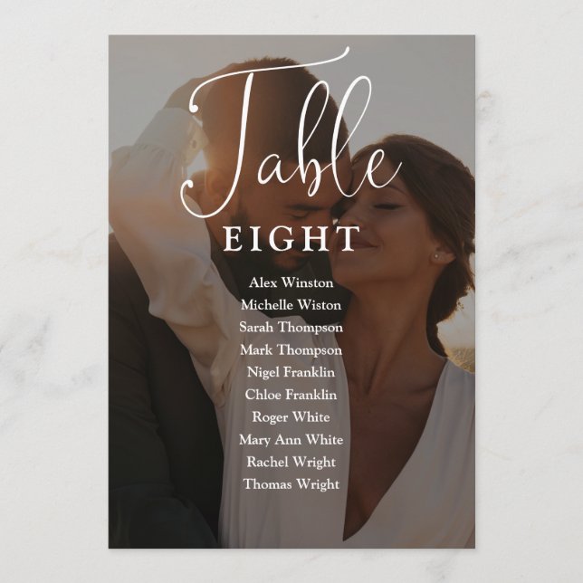 Elegant Script Photo Seating Chart Table Number (Front)