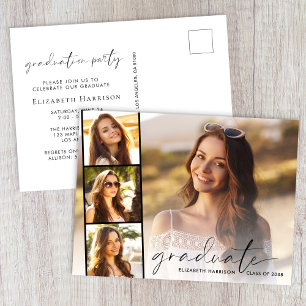 Elegant Script Photo Strip Graduation Party Invitation Postcard