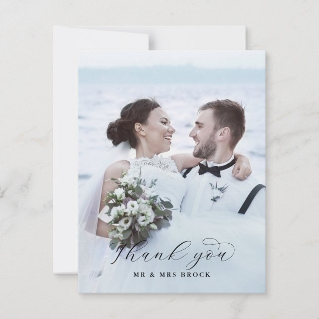 Elegant Script Photo Template Thank You Card (Front)