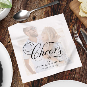 Elegant Script Photo Wedding Cheers Custom Napkin